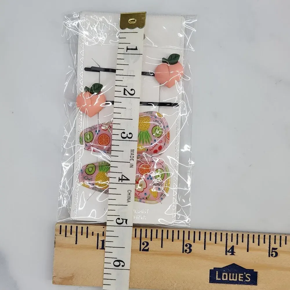 4 pc Fruit Hair Accessories 2 Peach bobby pins 2 Multi Fruit snap barrette clips